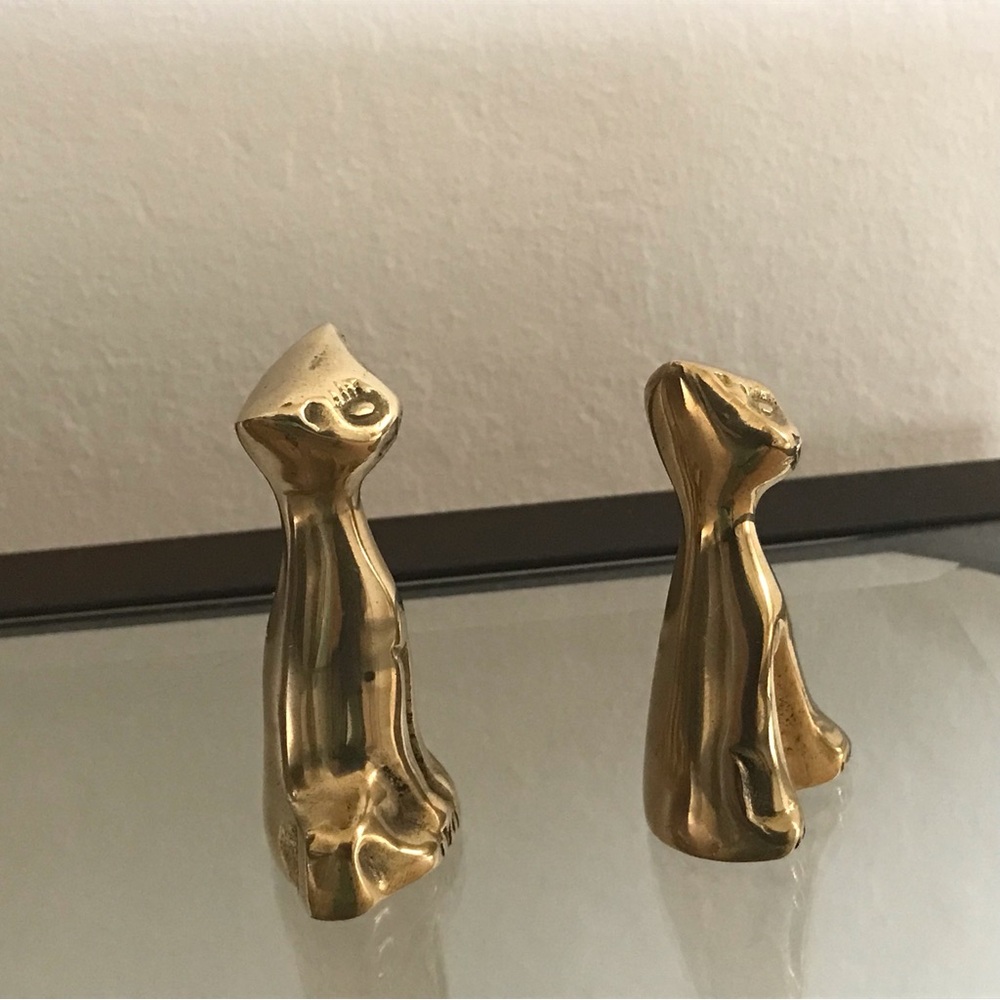 Vintage Solid Brass Sitting Cat Kittens Set (2) - Picture 5 of 8
